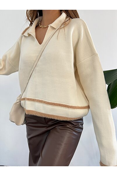 Jose Clothing Γυναικείο πουλόβερ με μακρυμάνικο μαλακό πλεκτό με αντίθεση με λαιμόκοψη πόλο