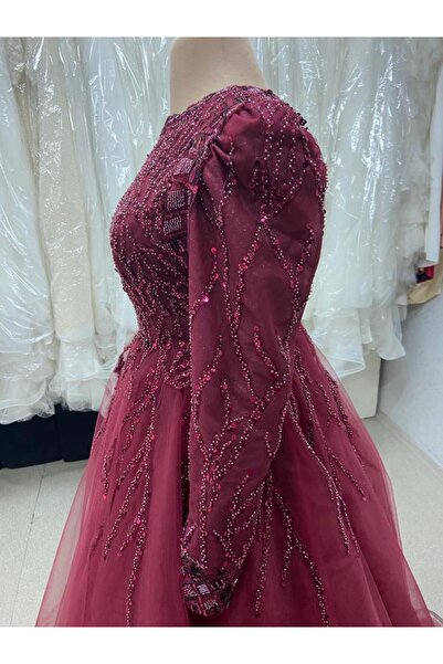 EKY GÖR SEV WEDDING DRESS BORDO TESETTÜR HELEN ABİYE