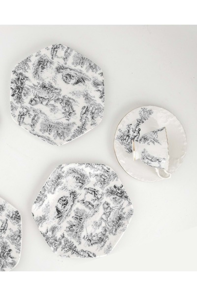 Bursa Porselen Dekor Black British 4 piece porcelain dessert/cookie plate