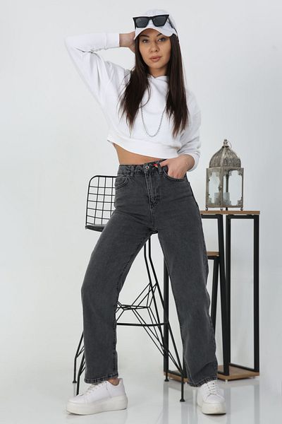 BROSERER Yelloww Women's Smoked Lycra Wide Leg Jeans Loose Wide Leg Anthracite Jeans