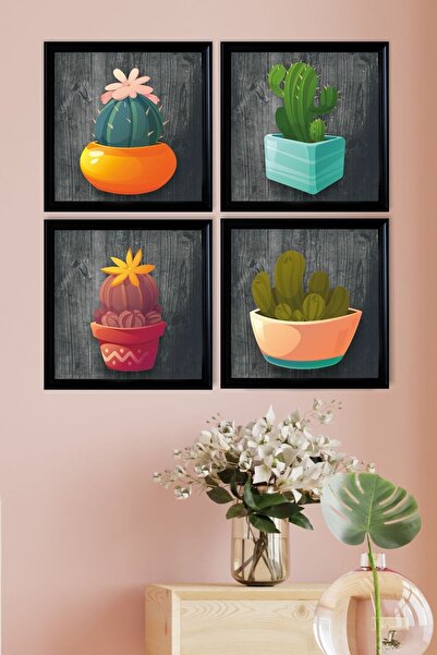 UNT Σετ 4 έγχρωμων πινάκων με κάρτσες κάκτων με εμφάνιση πλαισίου