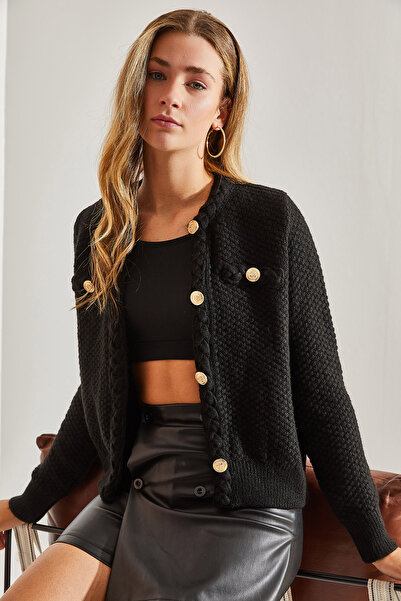 Bianco Lucci Women's Braided Buttoned Knitwear Cardigan