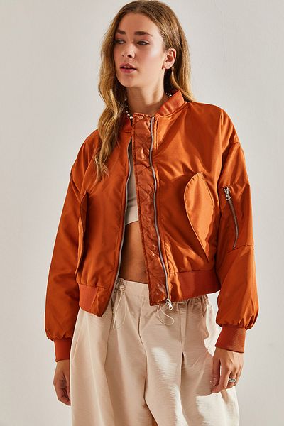 Bianco Lucci Women's Sleeve Zippered Bomber Coat