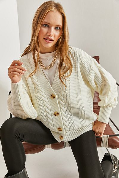 Bianco Lucci Damen-Cardigan aus geflochtenem Strick