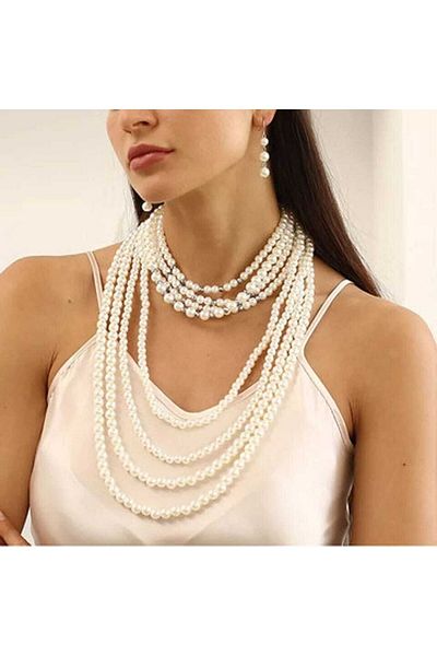 İPAR AKSESUAR Pearl Earring And Necklace Set