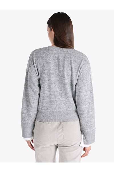 Colin's Tricou gri pentru damă, cu mânecă lungă, cu decolteu și decolteu