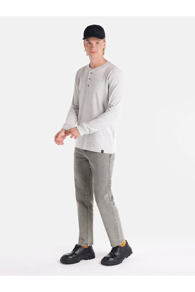 Colin's Бяла мъжка тениска с дълъг ръкав и редовна кройка - яка с копчета