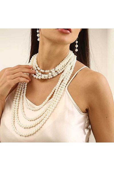 İPAR AKSESUAR Pearl Earring And Necklace Set