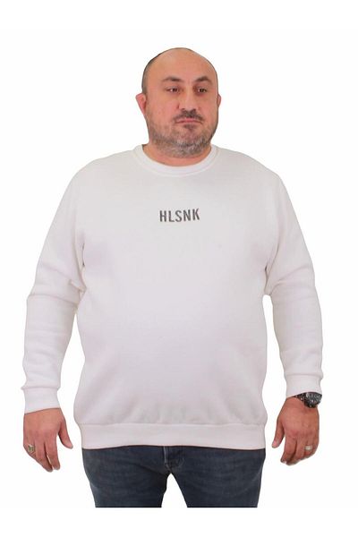 MocGrande Ανδρικό μεγάλο μέγεθος Crew Neck Sweat Hlsnk 23204 ECRU
