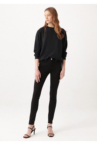 ButikDina Azzurro Black High Waist Slim Skinny Skinny Leg Colorfast Jeans Trousers