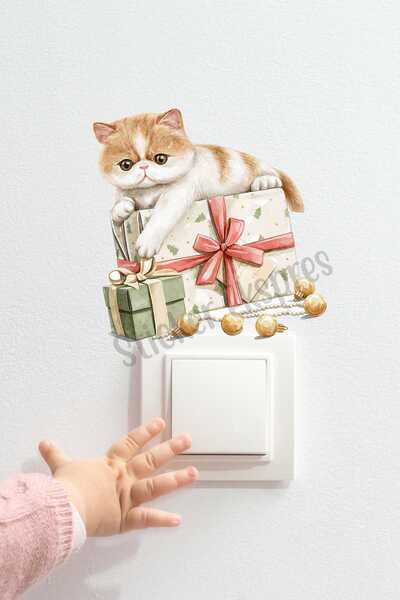 Sticker Ekspres Sevimli Yılbaşı Kedisi K7 Yeni Yıl Priz Sticker