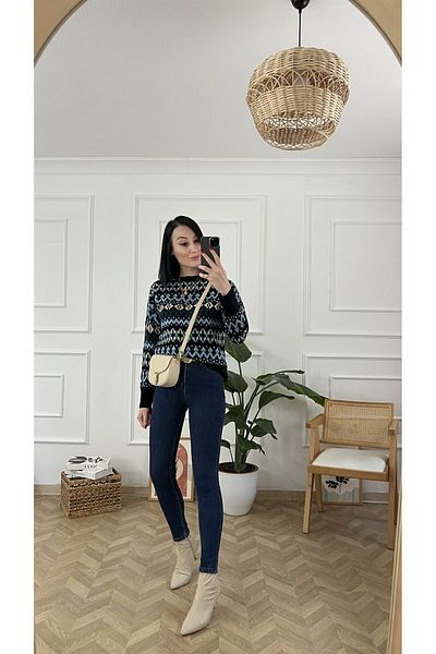 ButikDina Leon Navy Blue High Waist Narrow Leg Skinny Lycra Jeans