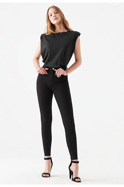 ButikDina Allure Black High Waist Slim Skinny Skinny Leg Colorfast Jeans Trousers