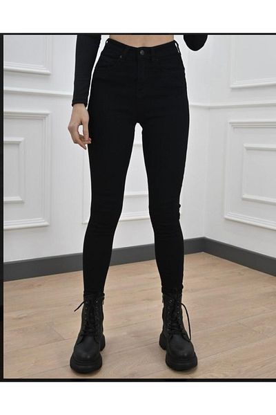 ButikDina Lakona Women's Black Skinny Leg Jeans Denim Colorfast Fitting Trousers