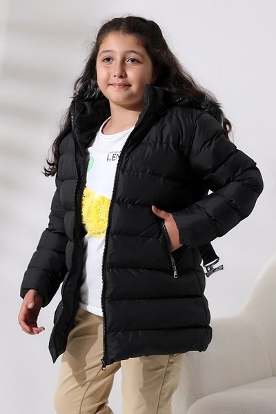 Talsmoda TALS FASHION BLACK GIRL'S COAT WITH POLAR INSIDE AND BELT DETAIL