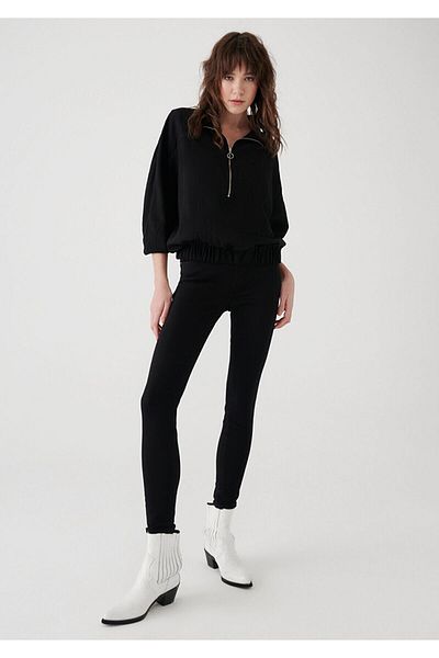 ButikDina Alluze Black High Waist Slim Skinny Skinny Leg Colorfast Jeans Trousers