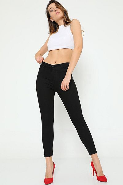 ButikDina Chocolate Black High Waist Slim Fit Skinny Skinny Leg Colorfast Jeans Trousers