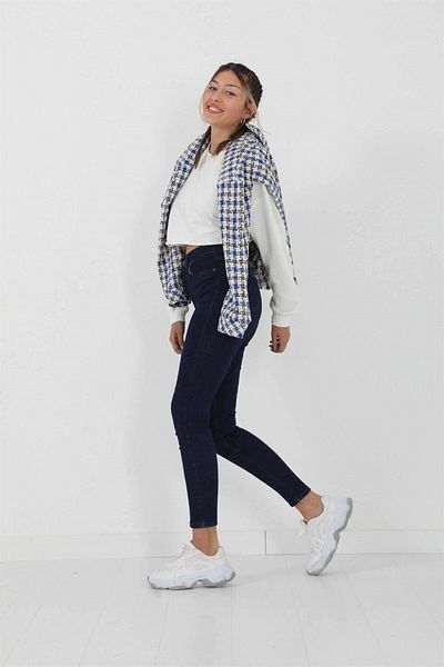 ButikDina Liliac Albastru închis talie înaltă picior skinny blugi skinny Lycra