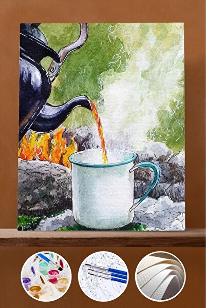 kendinyaphobi Sayılarla Boyama Seti Rulo Çerçevesiz Kamp Ateşinde Çay 40 x 50 cm