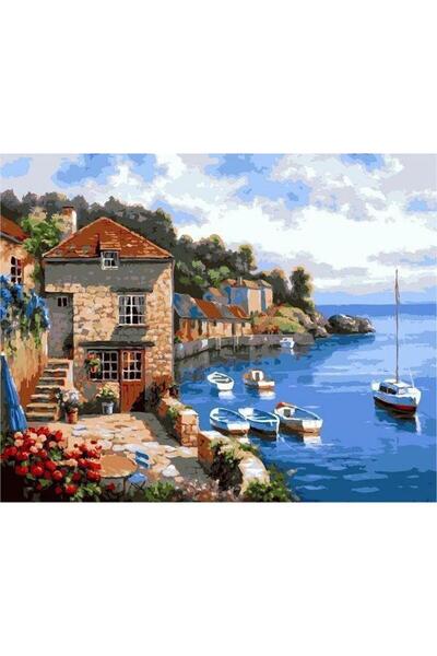 kendinyaphobi Sayılarla Boyama Seti Çerçeveli Kasnaklı Sahildeki Taş Evler 40...