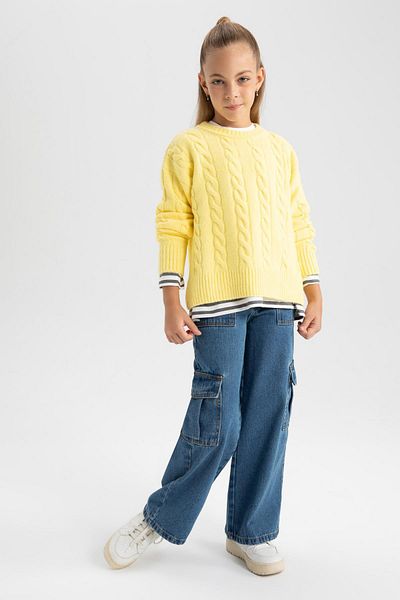DeFacto Girl's Crew Neck Knitwear Sweater B1556A823Wn