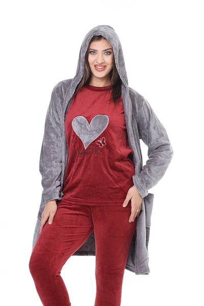 mervemoda Dámský 3dílný set sametový župan ultra welsoft z vysoce kvalitní látky