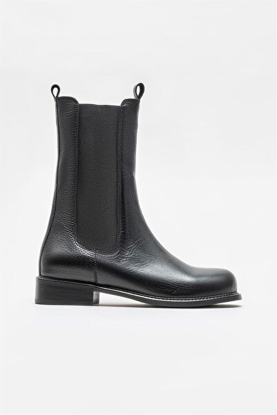 Elle Shoes Siyah Deri Kadın Düz Bot