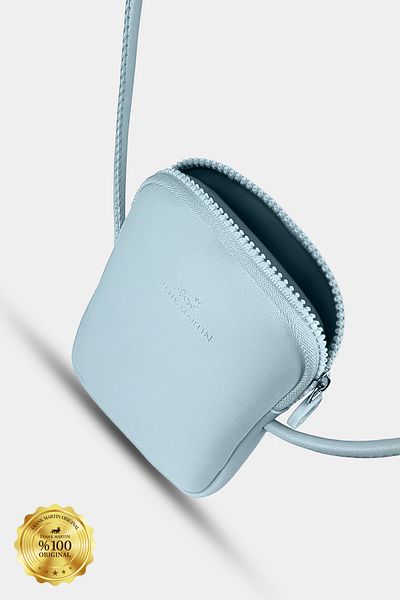 Frank Martin Geantă de umăr originală venețiană Baby Blue cu suport pentru telefon - cu curea și fermoar reglabile în diagonală