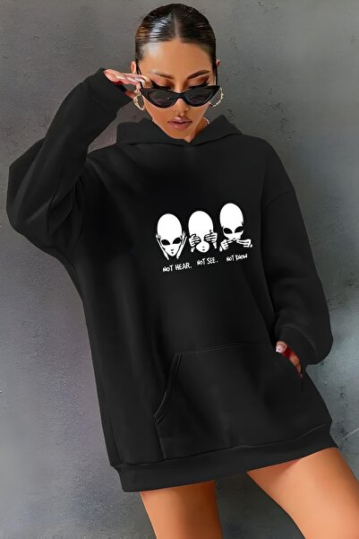 Garalio سويت شيرت بغطاء للرأس مطبوع عليه كائن فضائي