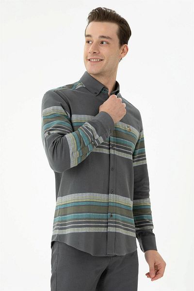 U.S. Polo Assn. Men's Anthracite Long Sleeve Shirt ELİFSU BUTİKHOME