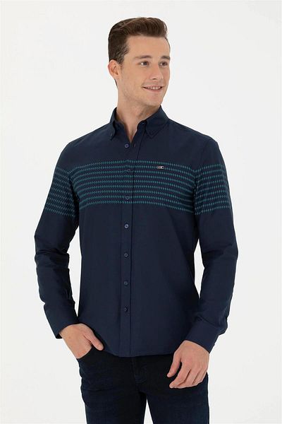 U.S. Polo Assn. Мъжка тъмносиня риза с дълъг ръкав ELİFSU BUTİKHOME