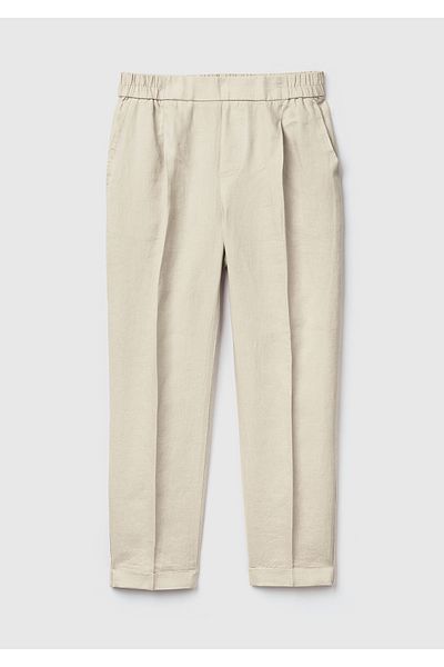 United Colors of Benetton Beige Linen Trousers - Women'S, Elastic Waist