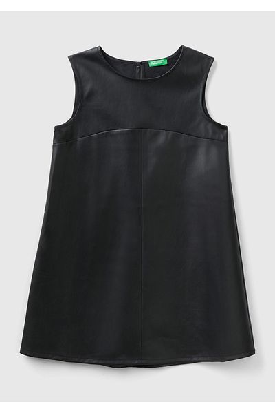 United Colors of Benetton Rochie mini neagră din piele artificială pentru fete