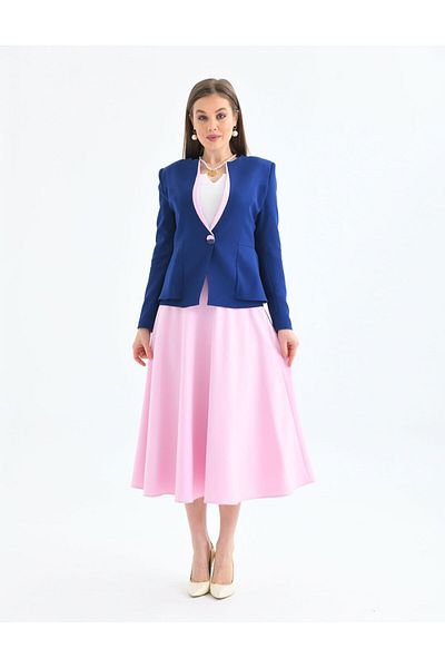 nodilife Flared Skirt Suit Navy Blue