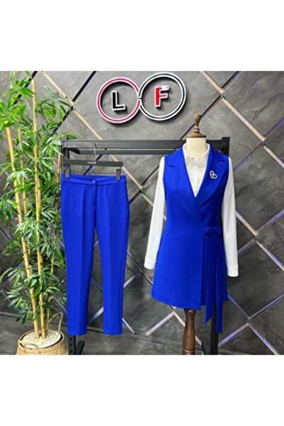 nodilife Bağlamalı Yelekli Takım Saks Mavisi