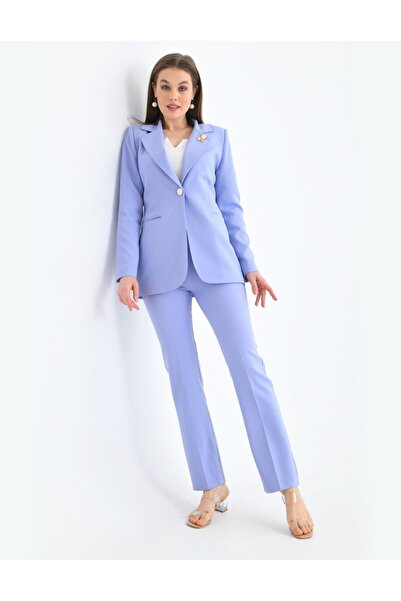 nodilife Broş Detay Gold Düğmeli Atlas Takım Elbise Bebe Mavisi