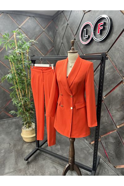 nodilife 4 Button Shawl Collar Suit Orange
