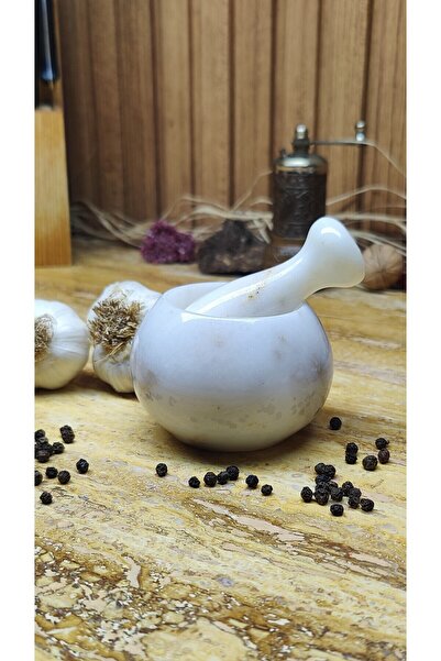 Marblecenter MERMER HAVAN SETİ KÜÇÜK BOY DOĞALTAŞ 8x8 Cm - Beyaz 1.kalite