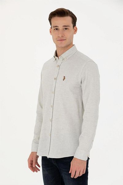 U.S. Polo Assn. Мъжка базова риза с дълъг ръкав в цвят екрю ELİFSU BUTİKHOME