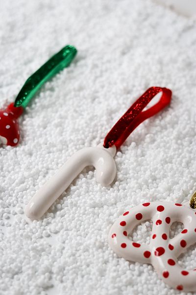 Beige & Stone Christmas Tree Ornament White Ceramic Cane Pine Tree Ornament