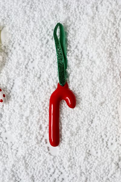 Beige & Stone Christmas Tree Ornament Red Ceramic Cane Pine Tree Ornament