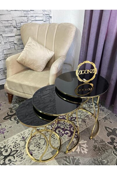 Zigonzi Üçlü Gold Ayak Zigon Sehpa Rüya Model