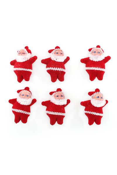 Lora Wedding 5cm 6 Pieces Cheesy Flocked Christmas Tree Ornament with Santa Claus Figure
