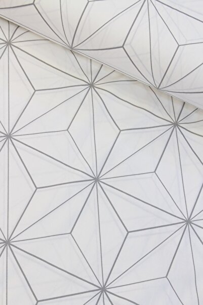CAMELIA Gri Geometrik Nevresimlik Poplin Kumaş