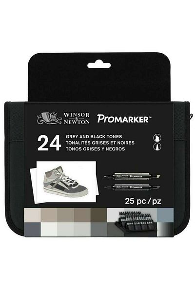 Winsor Newton Winsor & Newton 24-Piece Gray and Black Tones Promarker Set with Bag
