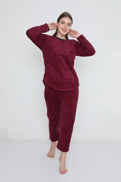 sleeproom Burgundy Pink Wellsoft Fabric Long Sleeve Winter Women's Pajama Set
