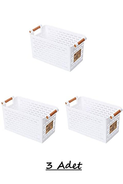 Bayev 3 Pieces White Wooden Color Plastic Handle Organizer Basket Bread Bowl Vegetable Fruit Basket