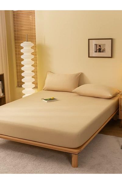 VESSİNOHOME Cotton Elastic Sheet Set Single Double King Size 57 Wire Fabric Size White-coloured
