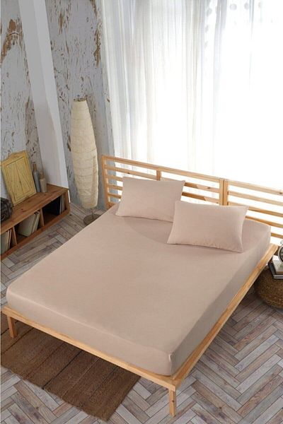 Soft Colours ملاءة سرير مطاطية مزدوجة مقاس 180x200 مكونة من قطعتين كيس وسادة بني