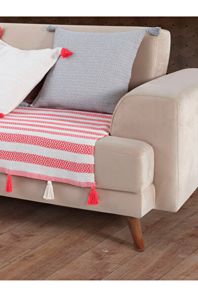 Lux Touch 115 x 200 cm Liva Pompom Coral Seat Cover - Shawl Tufted Sofa Duvan Sofa Bed Armchair